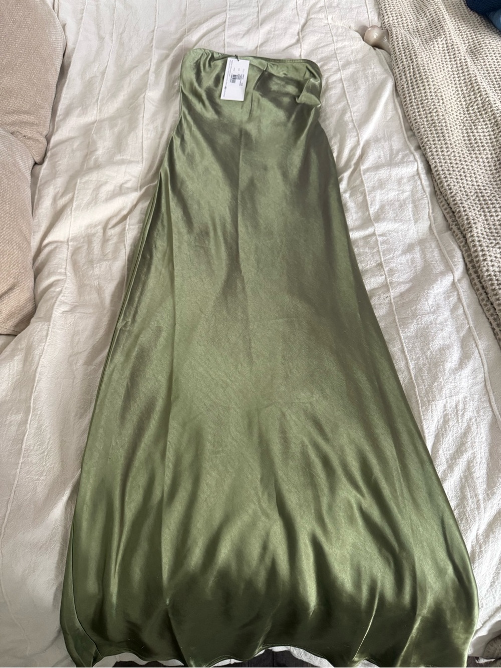 REVOLVE Olive Satin Strapless Maxi Dress